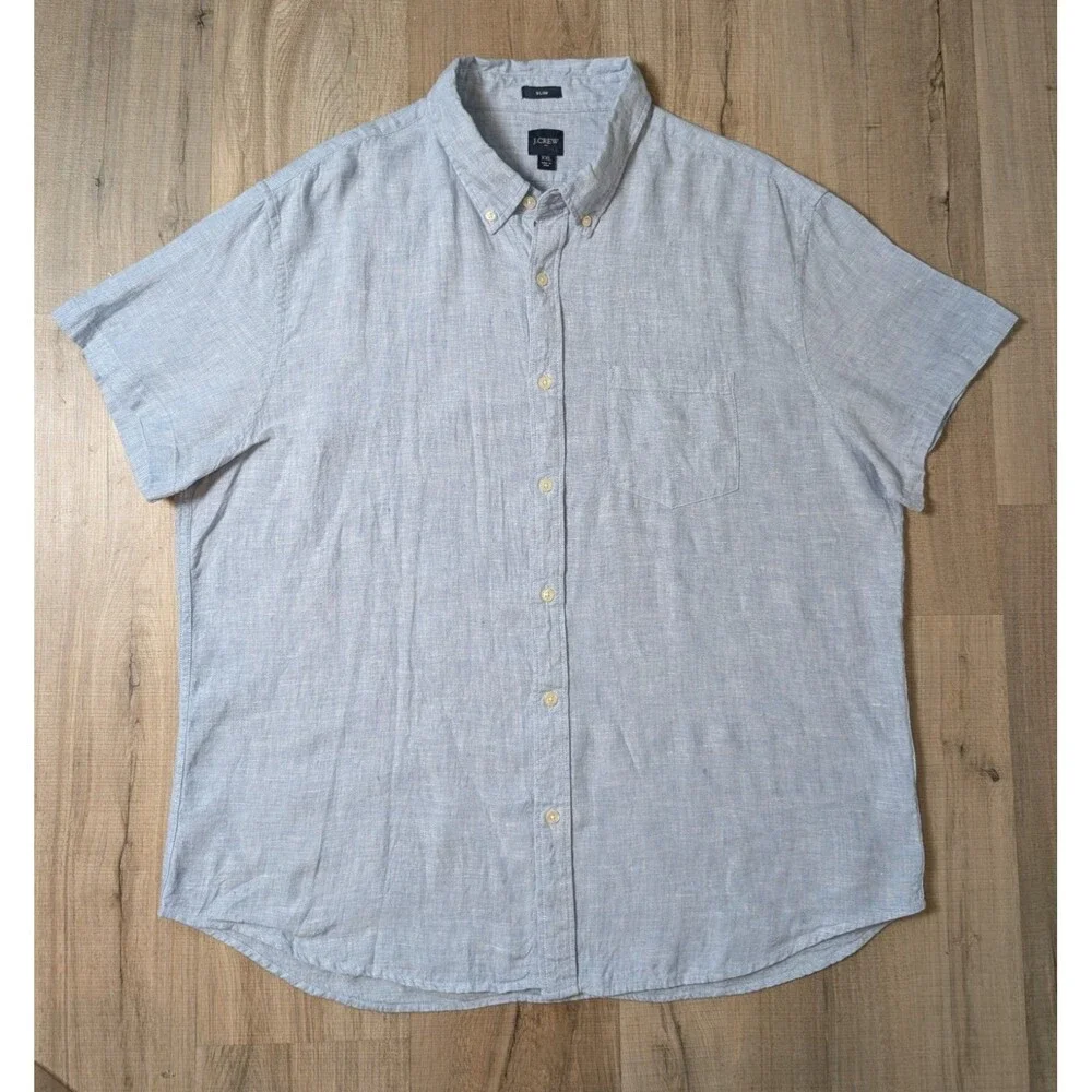 J Crew Size XXL Linen Blend Shirt Slim Fit Short Sleeve Button Down Preppy